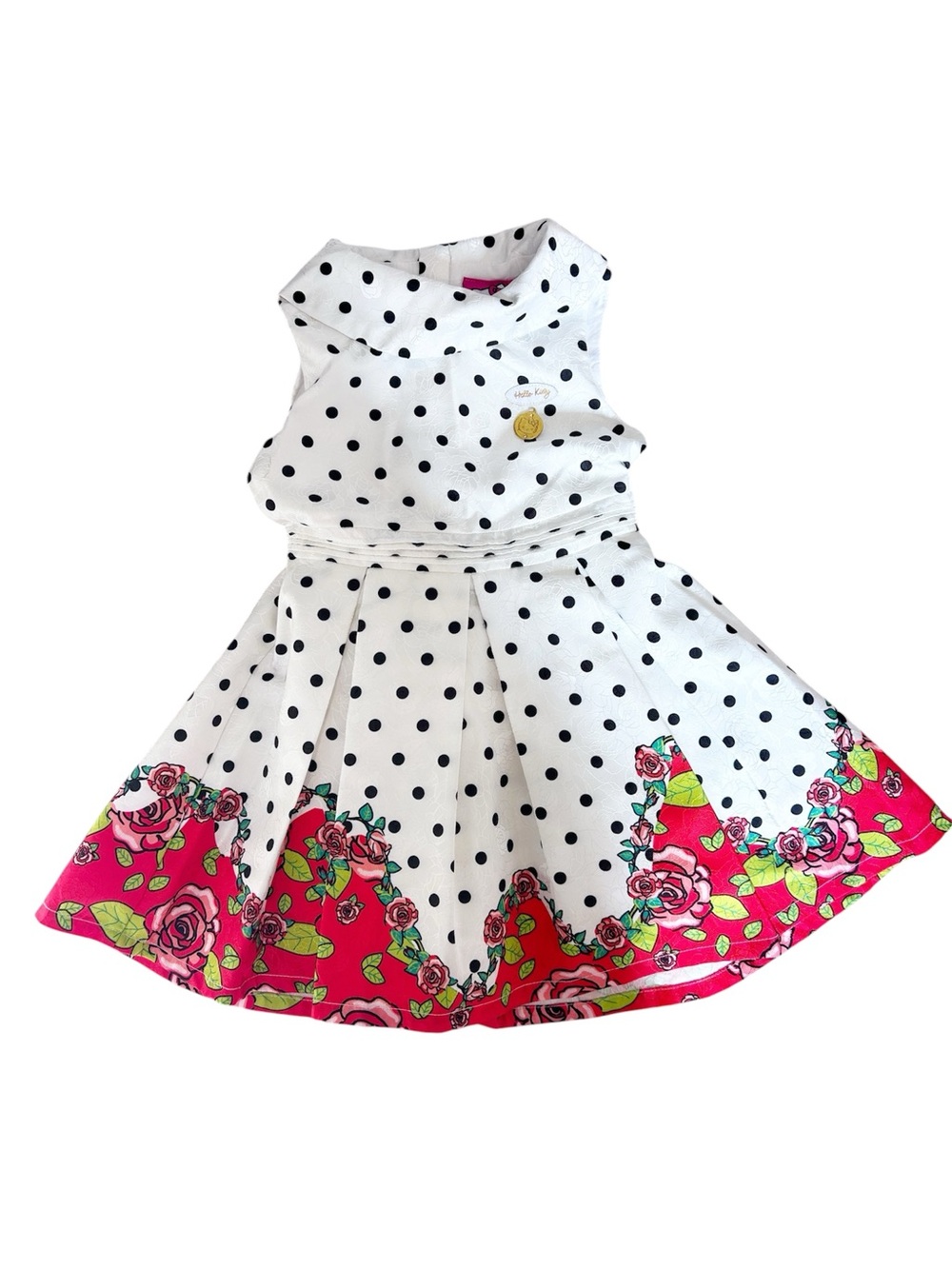 Hello Kitty White Dress with Black Polka Dots and Floral Design 36 Months